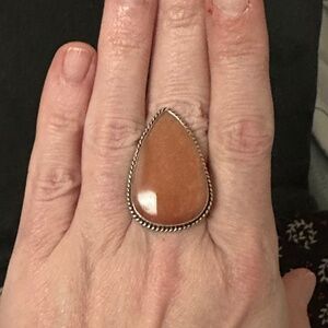 925 Sterling Silver Lg Teardrop Aventurine Ring in Rust Color & Rope Bezel